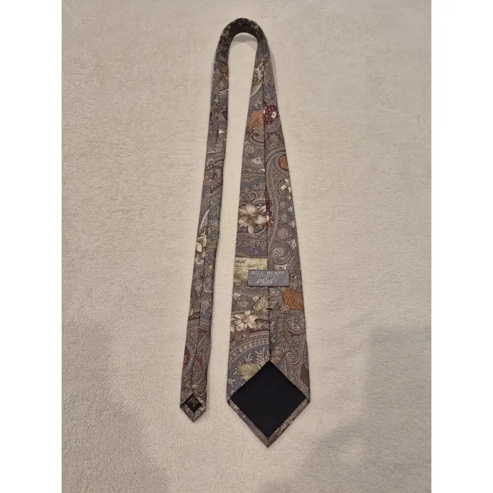 Vintage Bill Blass Lord & Taylor Tie Men Vintage Brown Tan Floral Paisley Silk